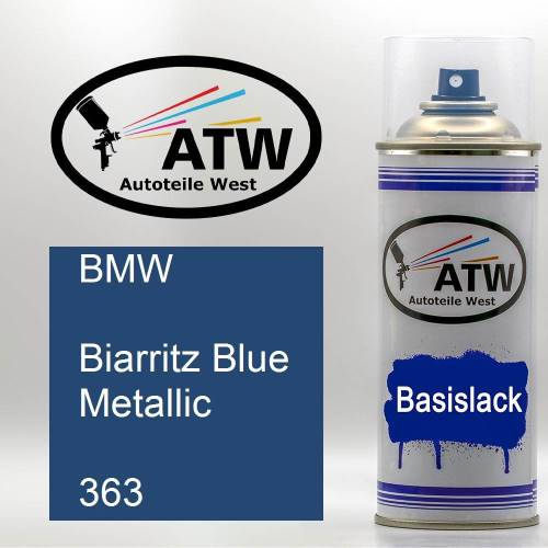 BMW, Biarritz Blue Metallic, 363: 400ml Sprühdose, von ATW Autoteile West.